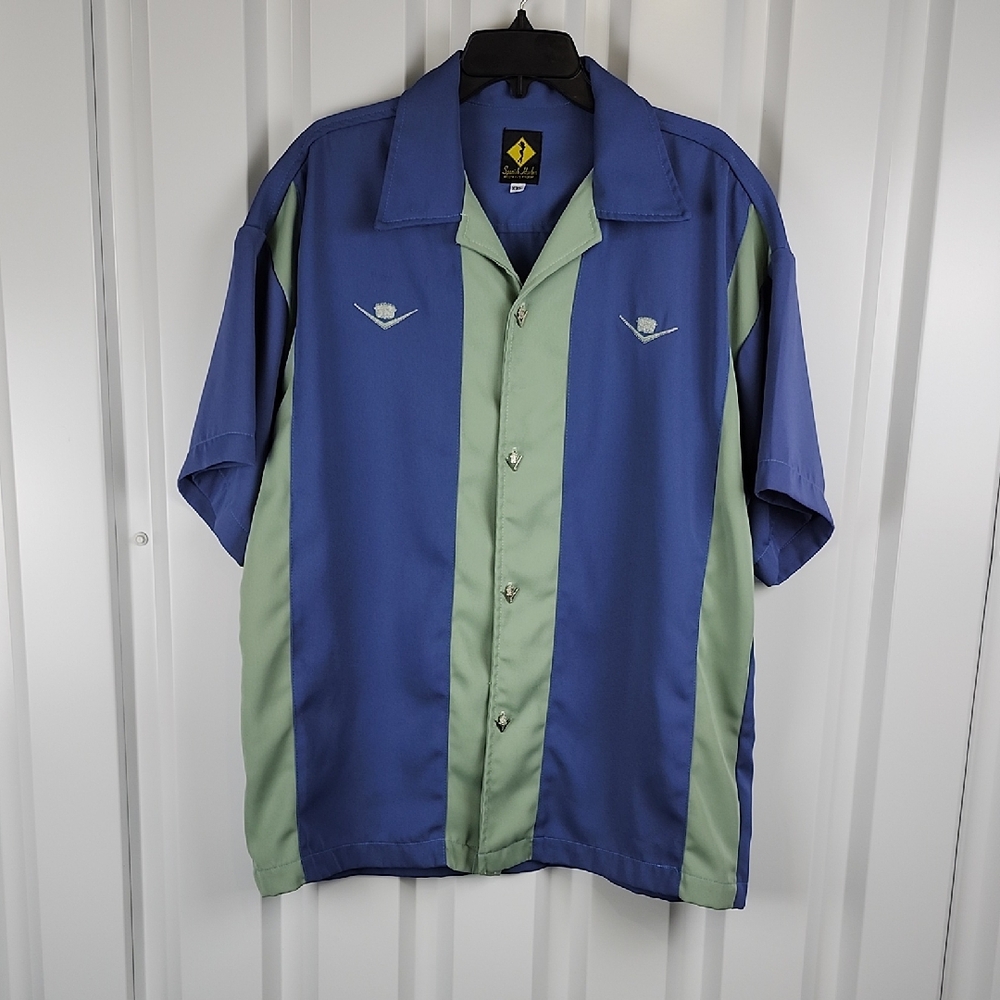 Spanish Harlem Mens Blue Green Cadillac Bowling Shirt - Vintage Style Size XXL